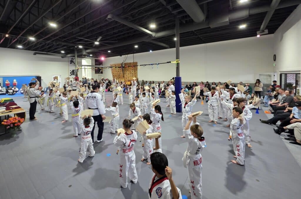 K-Taekwondo students during marital arts class.